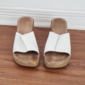 White leather platform sandals